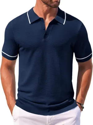 COOFANDY Men's Knit Polo Shirts Casual Short Sleeve Button Down Shirts Crochet Classic Golf Polo Collared Shirts