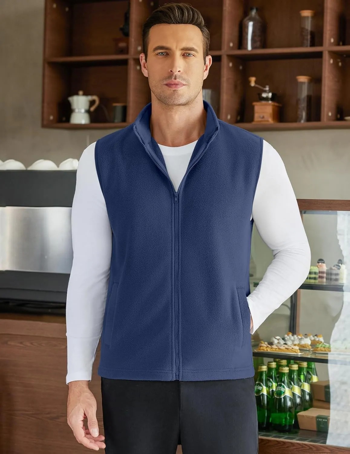 COOFANDY Men's Polar Fleece Vest Lightweight Sleeveless Zip Up Jacket Casual Outerwear Outdoor Golf Vests