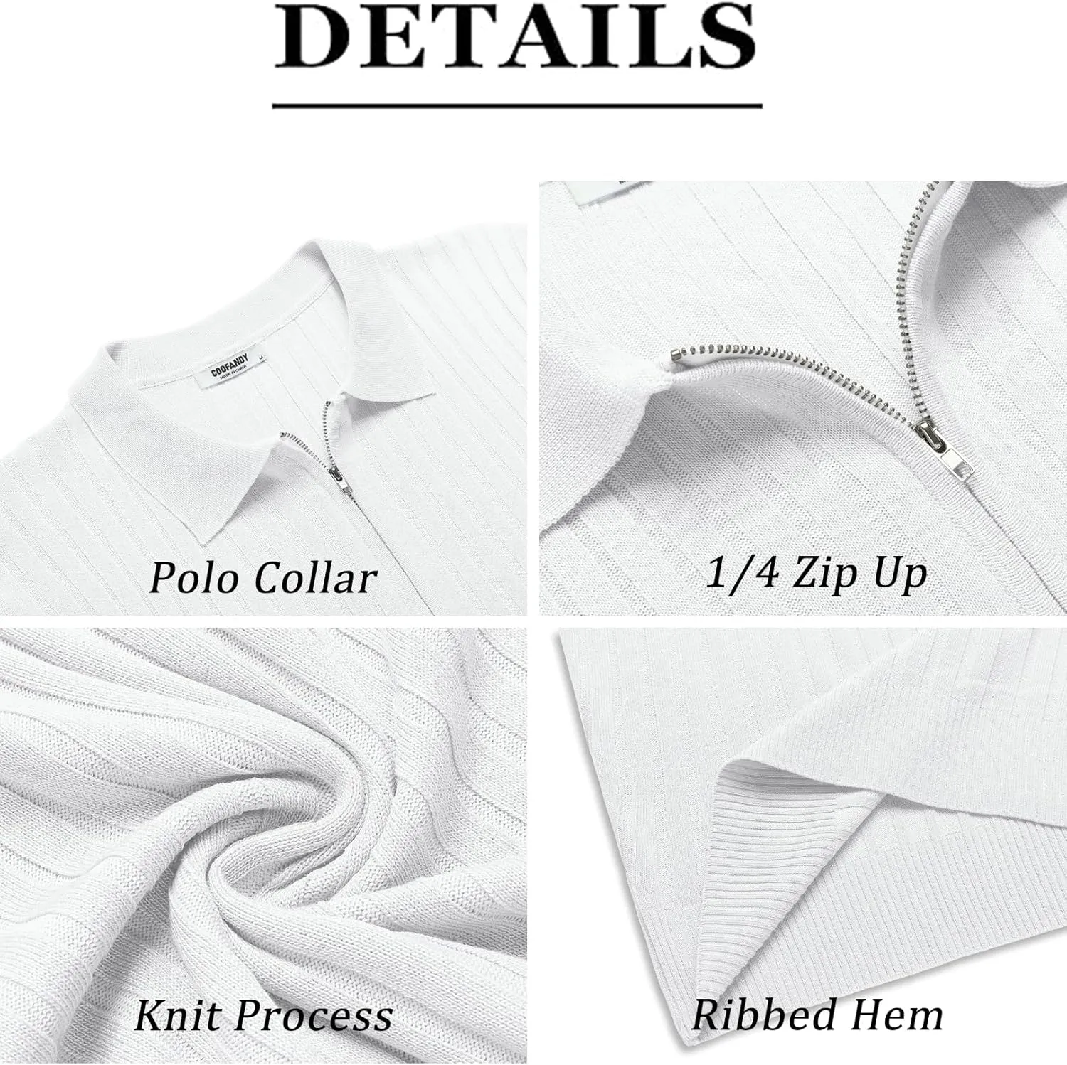 COOFANDY Men's Zipper Polo Shirts Short Sleeve Ribbed Knit Polo T Shirts Fashion Casual Golf Shirts