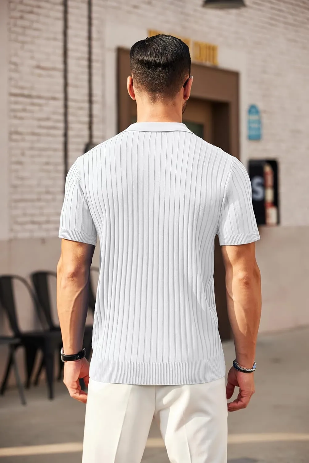 COOFANDY Men's Zipper Polo Shirts Short Sleeve Ribbed Knit Polo T Shirts Fashion Casual Golf Shirts