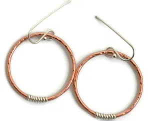 Copper hoop earrings dangle hoops sterling silver minimalist two tone jewelry men women