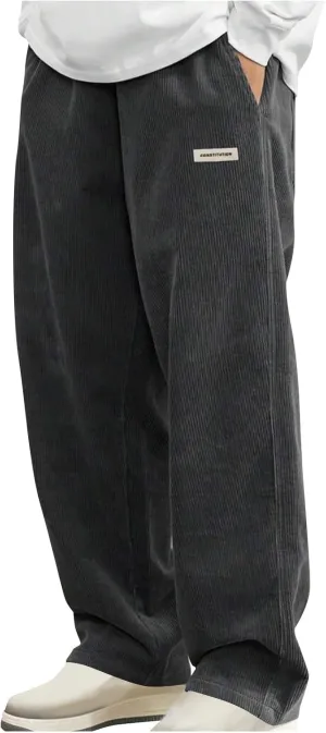 Corduroy Pants for Men 2025 Fashion Elastic Waist Drawstring Straight Leg Trouser Solid Color Loose Fit Vintage Pant