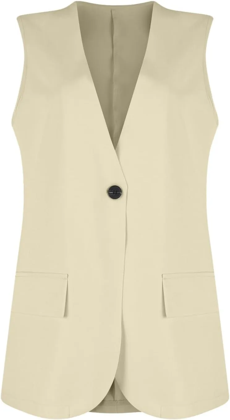 COTECRAM 2024 Vest Tops for Women Trendy Summer Sleeveless Blazer Jackets Button Casual Open Front Waistcoat Dressy Suit Vest