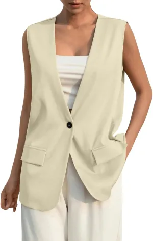 COTECRAM 2024 Vest Tops for Women Trendy Summer Sleeveless Blazer Jackets Button Casual Open Front Waistcoat Dressy Suit Vest