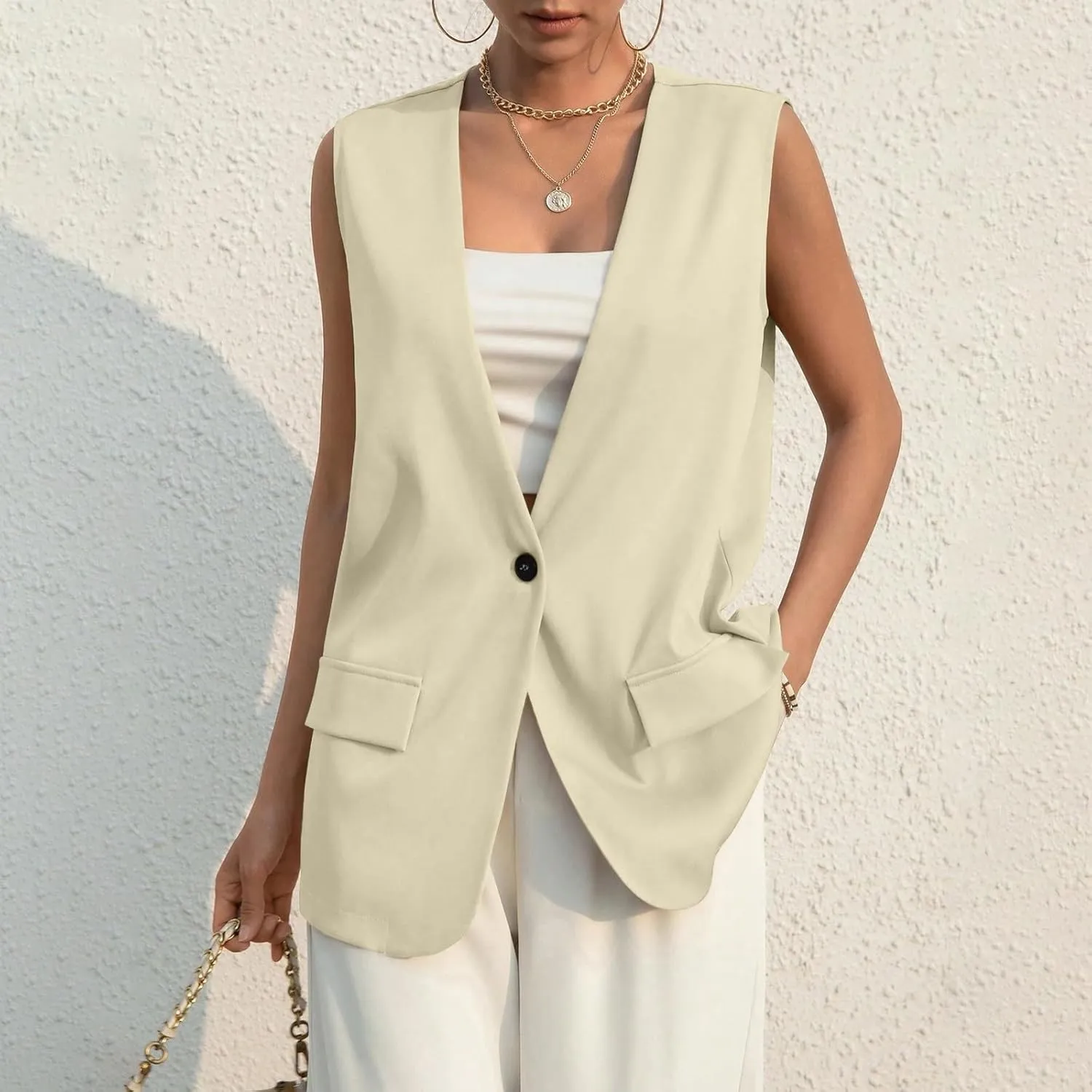 COTECRAM 2024 Vest Tops for Women Trendy Summer Sleeveless Blazer Jackets Button Casual Open Front Waistcoat Dressy Suit Vest