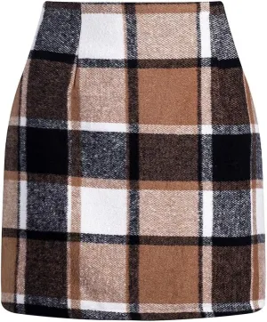 COTECRAM Plaid Mini Skirts for Women Trendy High Waisted Fall Winter Wool Bodycon Pencil Midi Skirts A-line