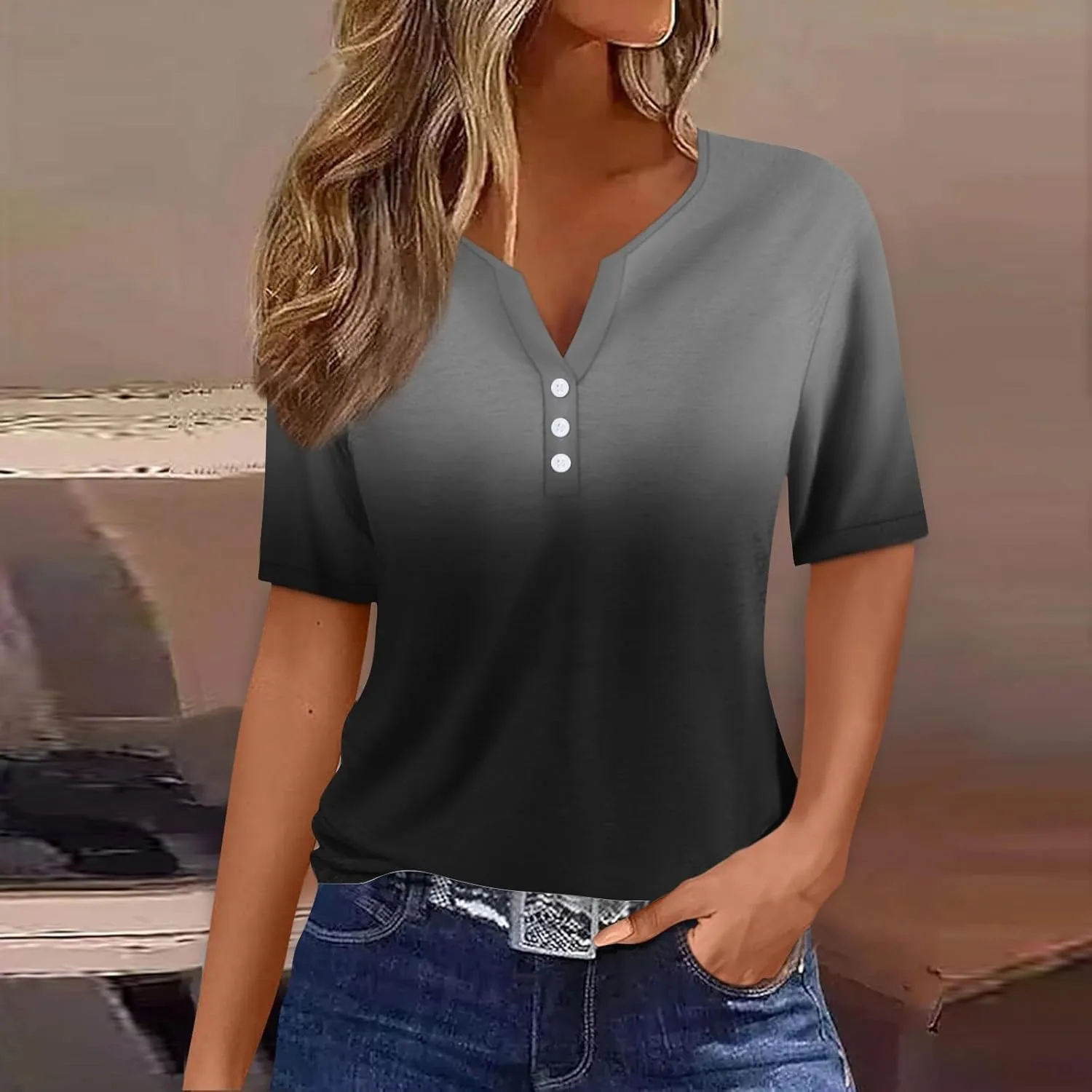 COTECRAM Summer Tops for Women 2025 Vacation Trendy V Neck Boho Short Sleeve Shirts Casual Loose Comfy Tunics