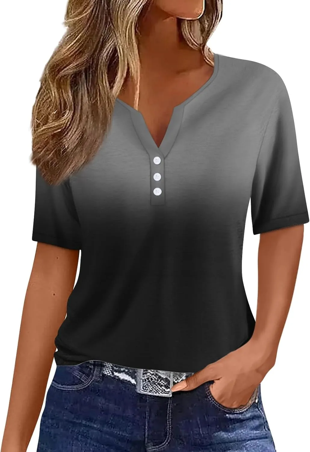 COTECRAM Summer Tops for Women 2025 Vacation Trendy V Neck Boho Short Sleeve Shirts Casual Loose Comfy Tunics