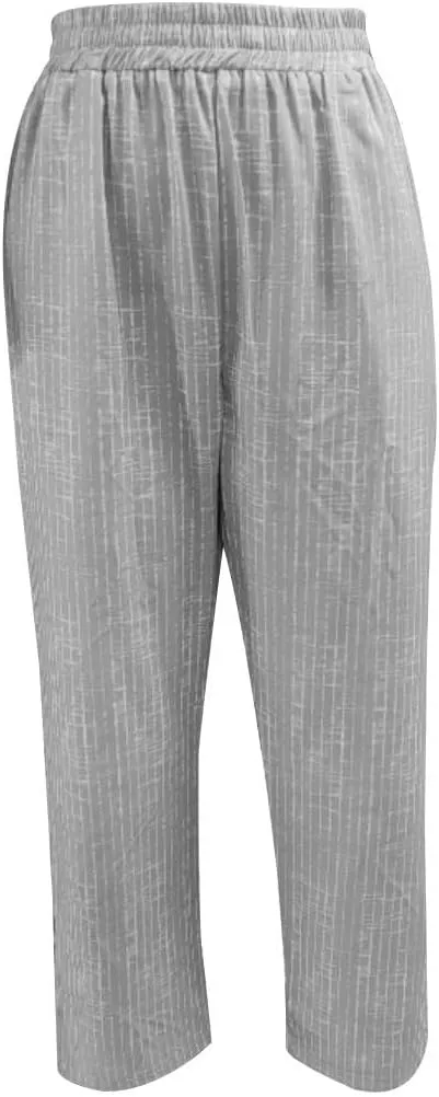 Cotton Linen Pants for Women Elastic High Waist Elastic Straight Leg Side Slit Striped Casual Loose Trousers
