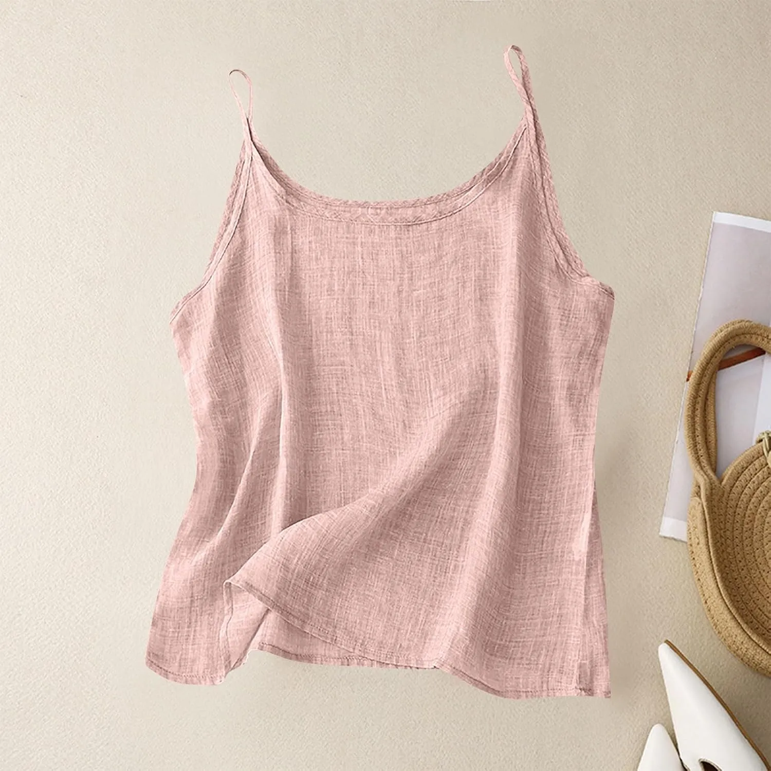 Cotton Linen Tank Tops for Women Casual Summer Gauze Shirt Basic Sleeveless Layering Camisoles Beach Vacation Clothes