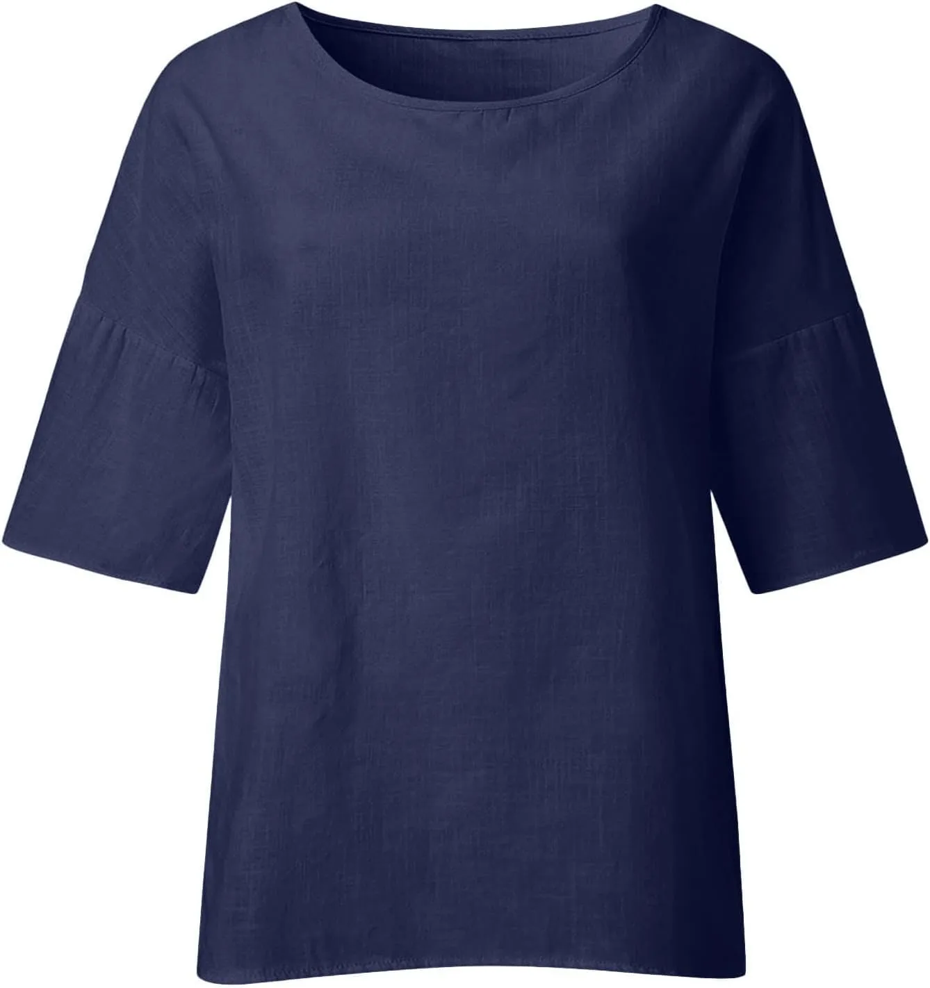 Cotton Linen Tops for Women Loose Fit Boho Solid Tunic Tops 2024 Summer Casual Elbow Sleeve Side Slit Blouse, Beige