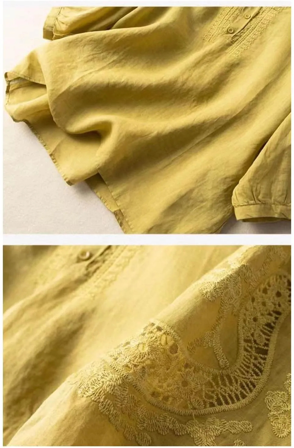 Cotton Linen Tops for Women Summer V Neck Tshirts 3/4 Sleeves Boho Embroidery Dressy Blouse 2025 Causal Loose Tunics