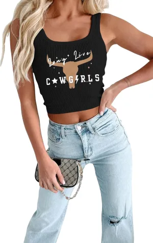 Cowgirl Crop Top Women Country Concert Tops Western Cowboy Tank Tops Country Music Cami Sleeveless Tops