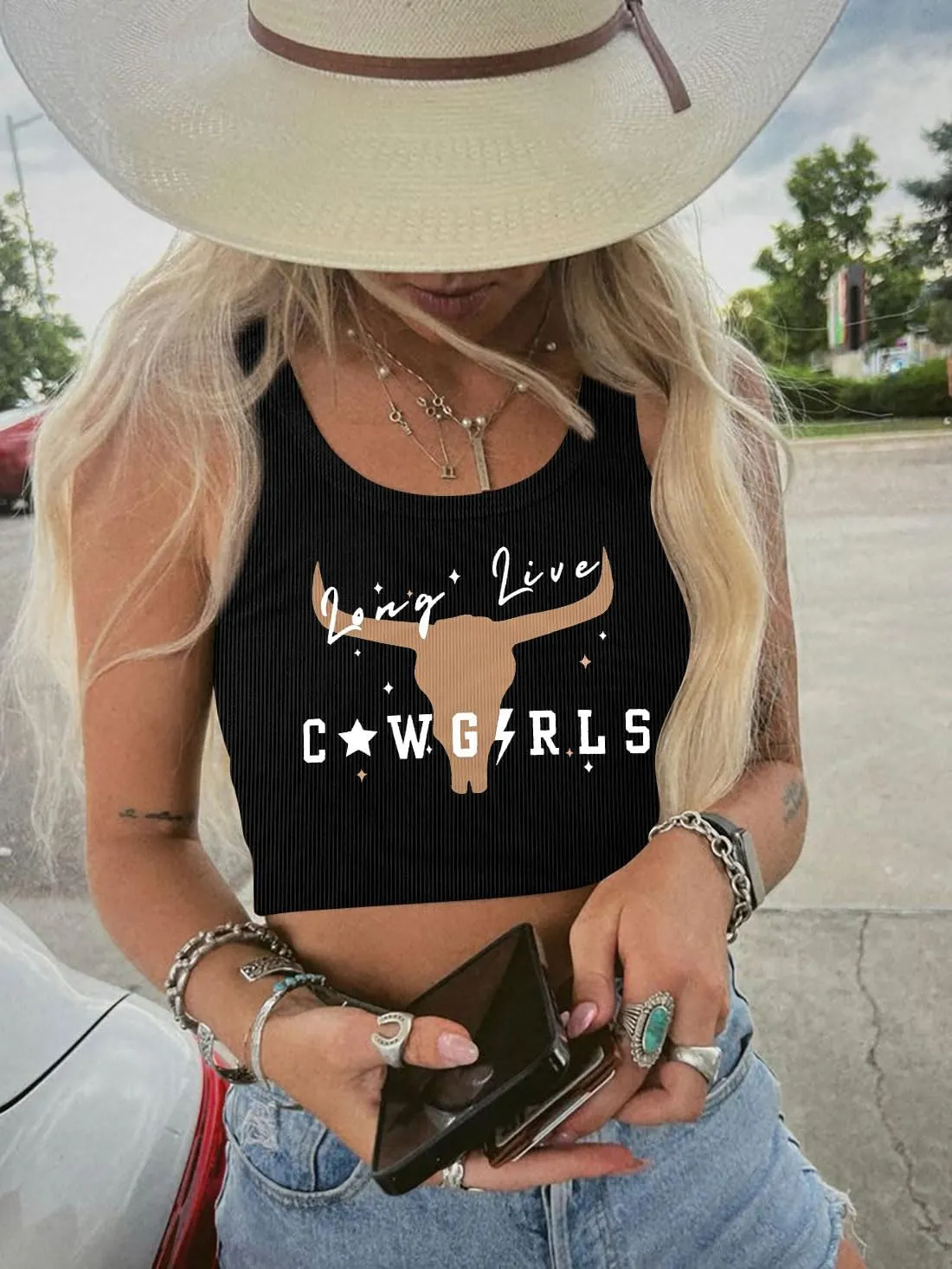 Cowgirl Crop Top Women Country Concert Tops Western Cowboy Tank Tops Country Music Cami Sleeveless Tops