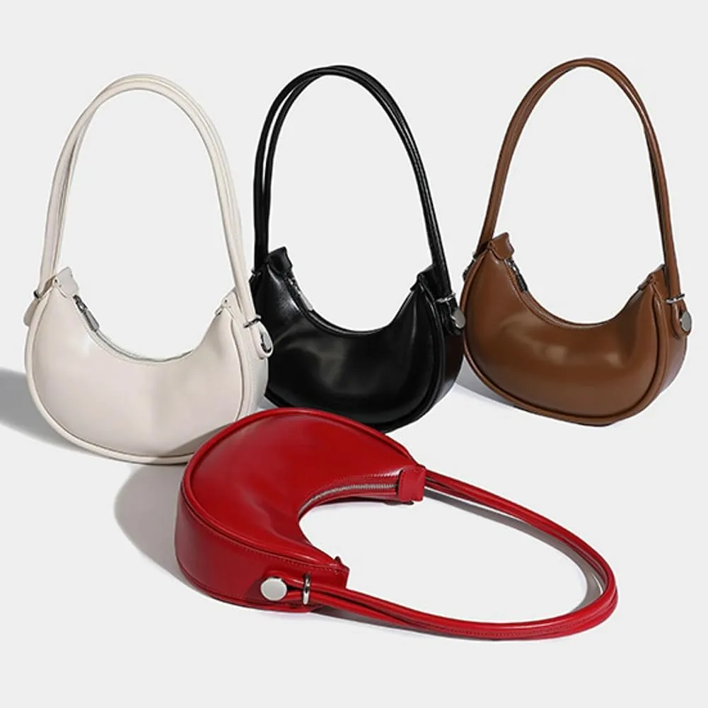 Crescent Purses for Women Shoulder Tote Bag Y2k PU Leather Handbags Small Dumpling Top Handle Satchel