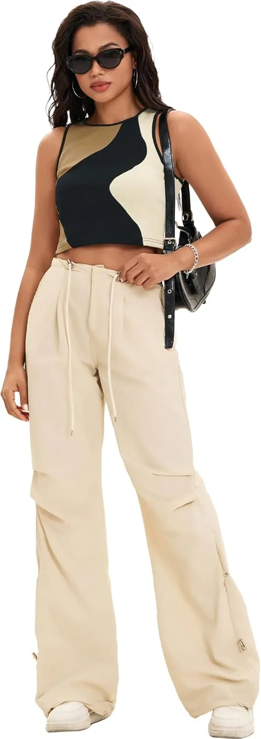 Cropped Tank Tops for Women Summer Color Block Ribbed Sleeveless Tops Basic Casual Going Out Tops