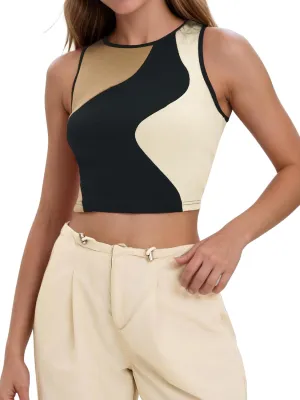 Cropped Tank Tops for Women Summer Color Block Ribbed Sleeveless Tops Basic Casual Going Out Tops