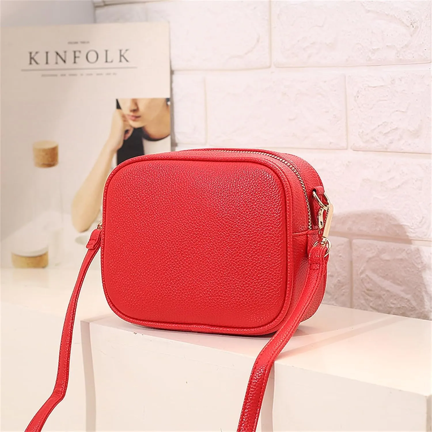 Crossbody Bags for Women Faux Vegan Leather Small Square Shoulder Bag with Adjustable Strap Fashion Everyday Purses