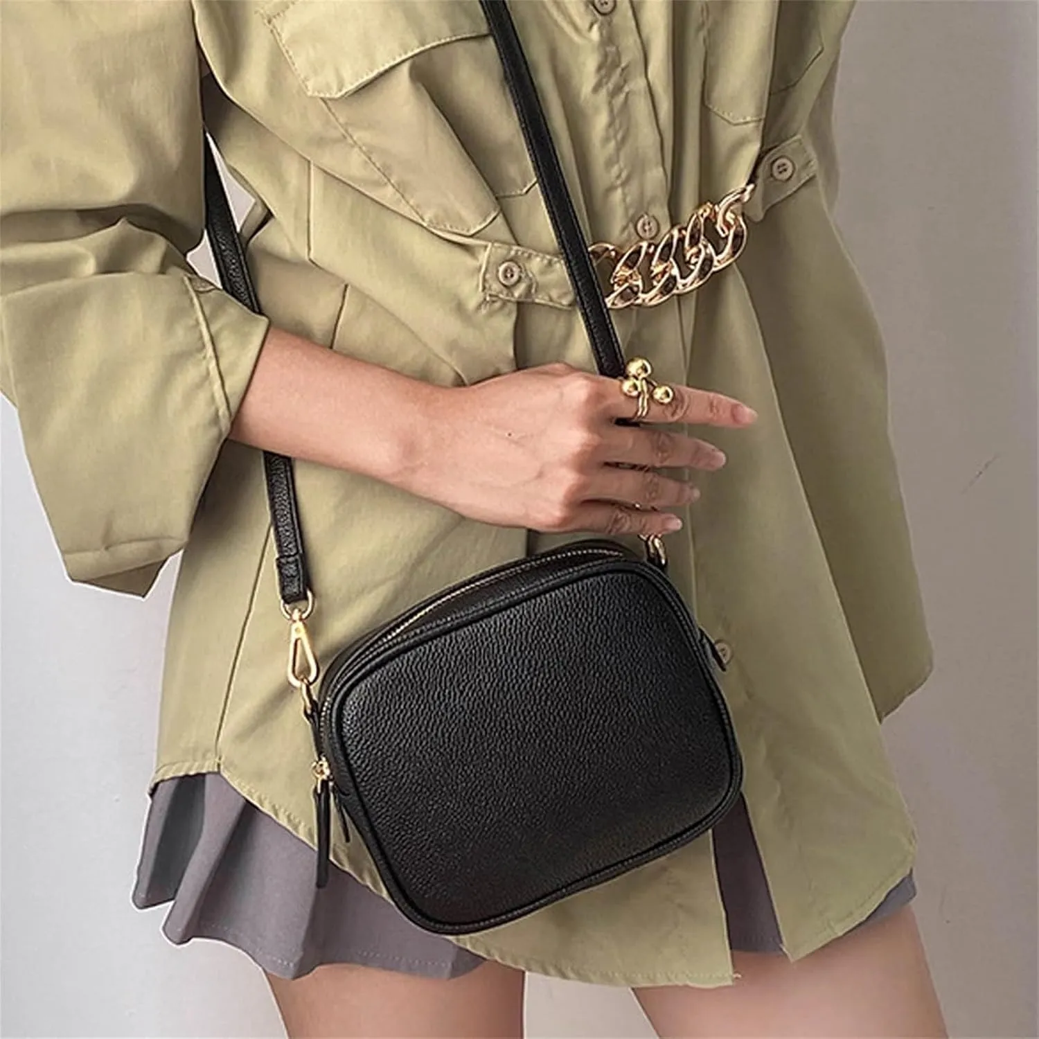 Crossbody Bags for Women Faux Vegan Leather Small Square Shoulder Bag with Adjustable Strap Fashion Everyday Purses
