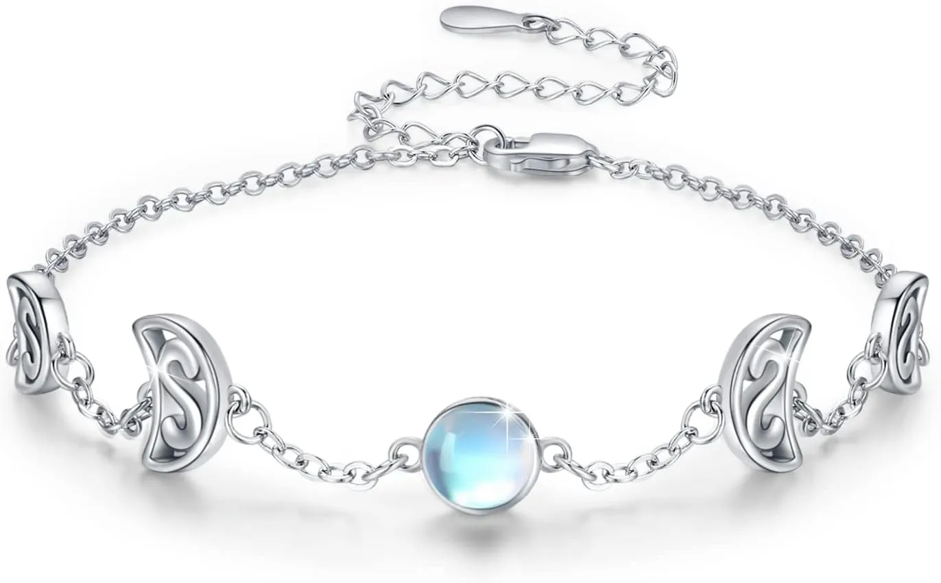 CUOKA MIRACLE Moon Bracelet for Women 925 Sterling Silver Moon Phase Bracelet Moonstone Adjustable Bracelet Hypoallergenic Jewelry Gift for Girl Friends Daughter Mom