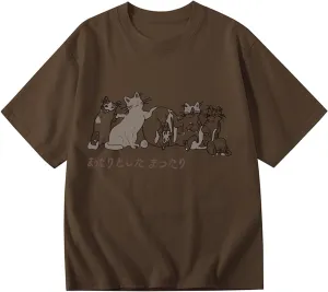 Cute Oversized Graphic Tees for Women Vintage Trendy Streetwear Harajuku Cat Shirts Retro Baggy Boyfriend Tshirts