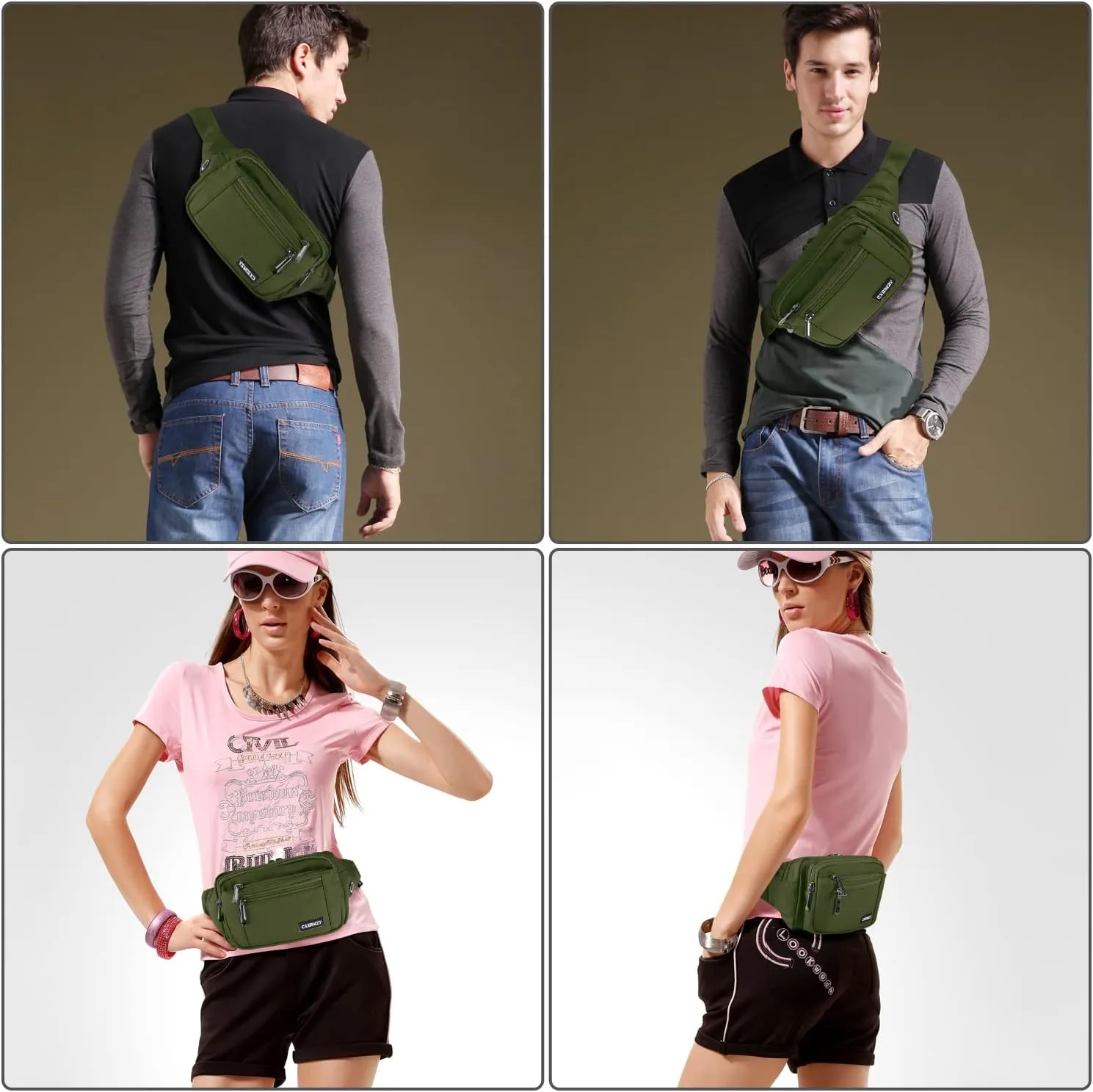 CXWMZY Fanny Packs For Women & Men Waist Pack Hip Bum Bag with Multi-Pockets Large Capacity Waterproof Casual Bum Bag for Disney Traveling Casual Cycling Running Hiking (Army Green)