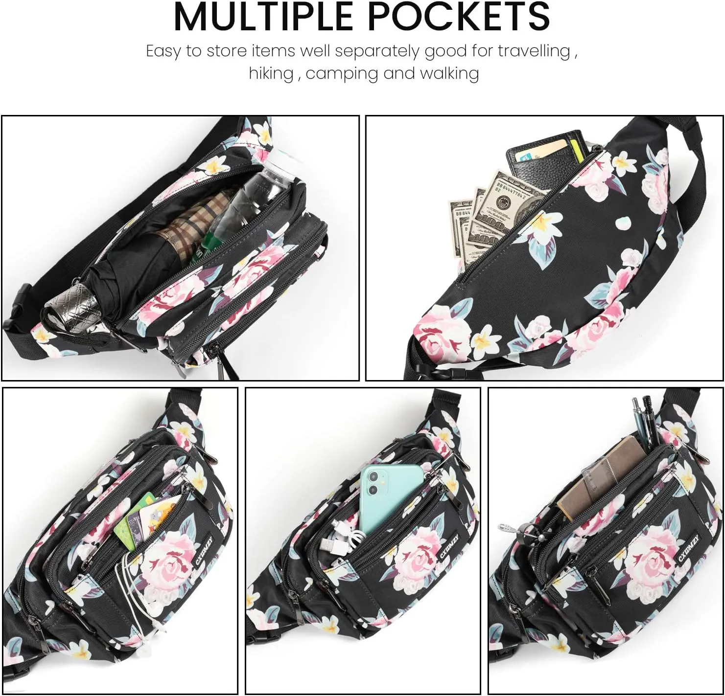 CXWMZY Fanny Packs For Women & Men Waist Pack Hip Bum Bag with Multi-Pockets Large Capacity Waterproof Casual Bum Bag for Disney Traveling Casual Cycling Running Hiking