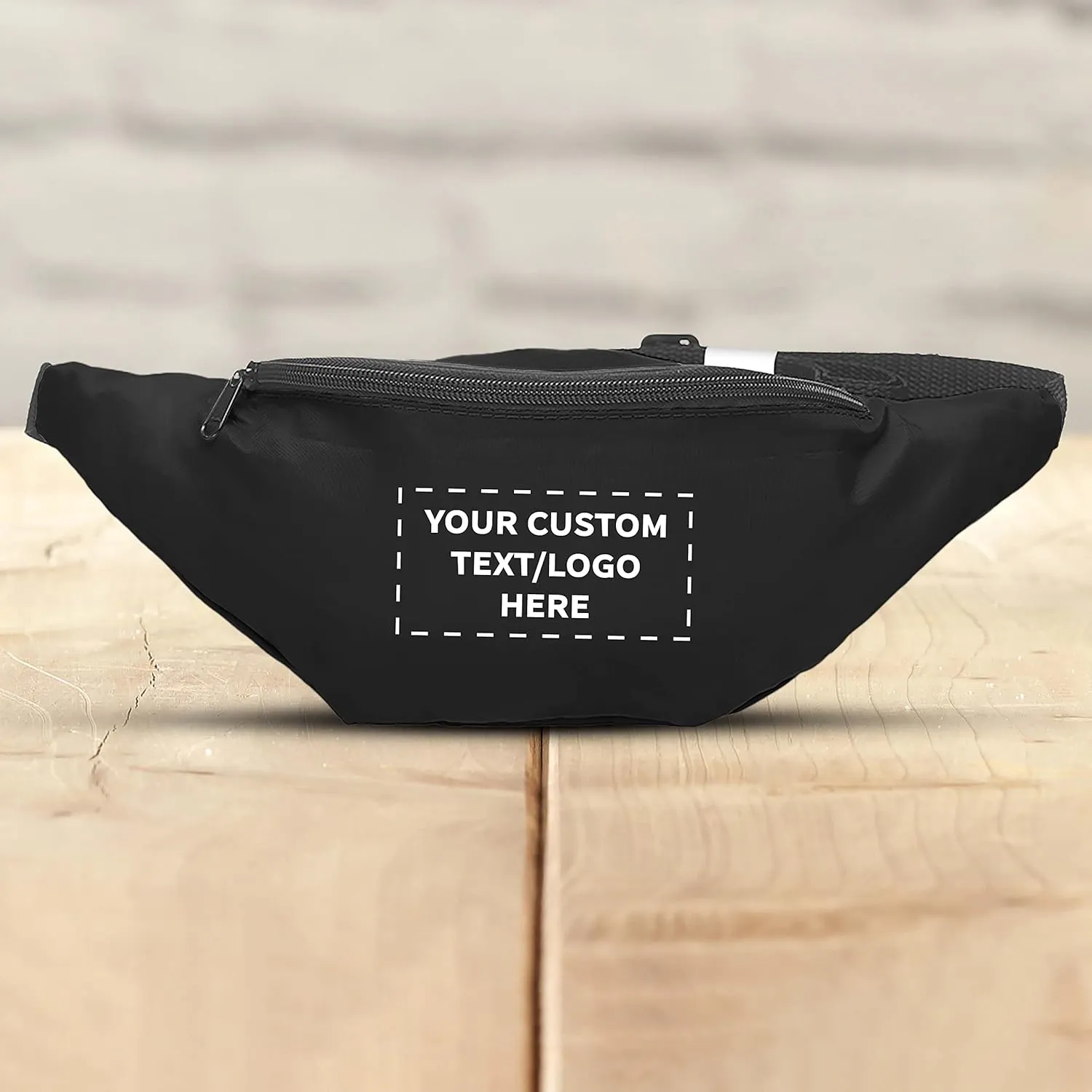 DISCOUNT PROMOS Custom Basic Polyester Fanny Packs Set of 100, Personalized Bulk Pack - Perfect for Outdoor Events And For Everyday Use - Black