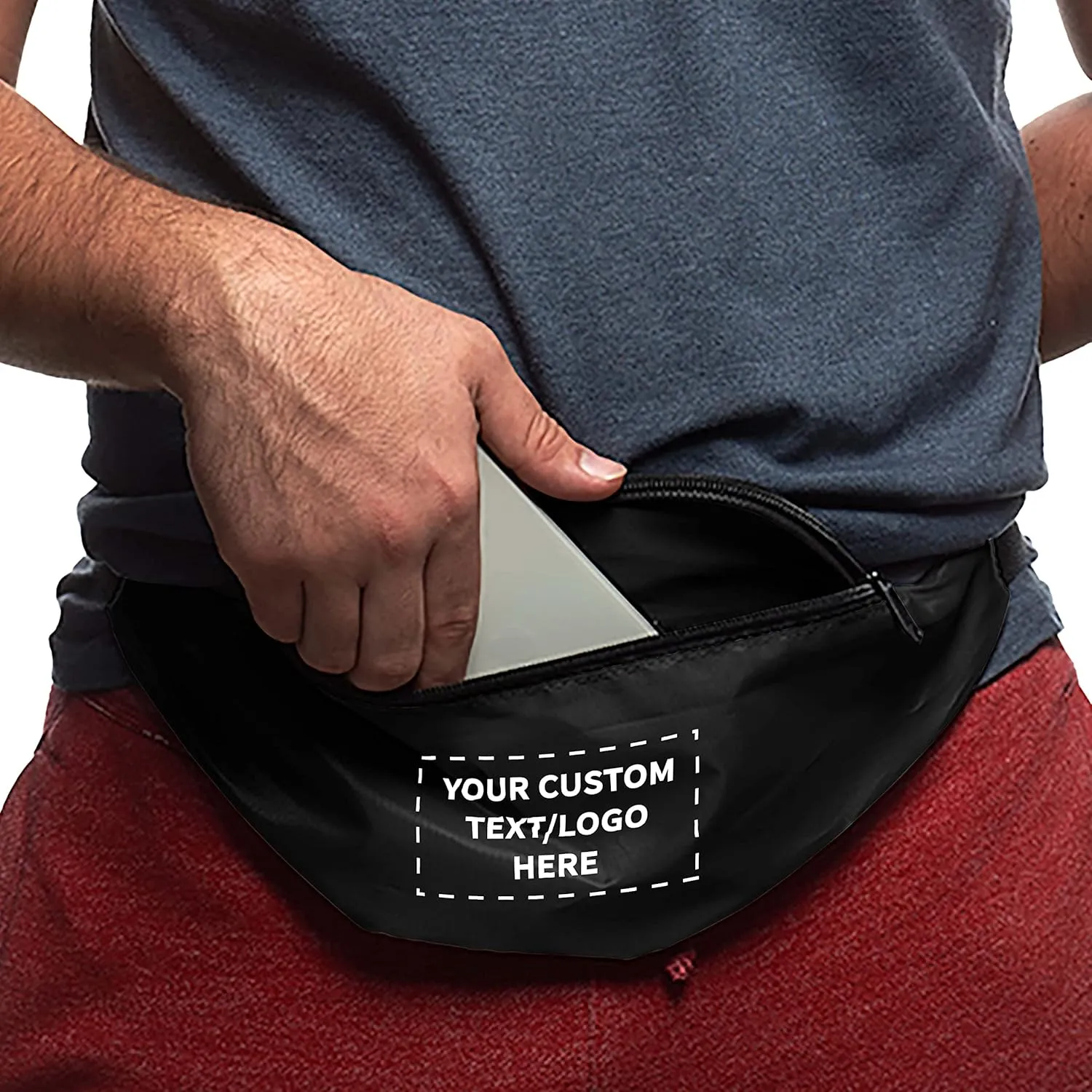 DISCOUNT PROMOS Custom Basic Polyester Fanny Packs Set of 100, Personalized Bulk Pack - Perfect for Outdoor Events And For Everyday Use - Black