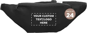 DISCOUNT PROMOS Custom Basic Polyester Fanny Packs Set of 100, Personalized Bulk Pack - Perfect for Outdoor Events And For Everyday Use - Black