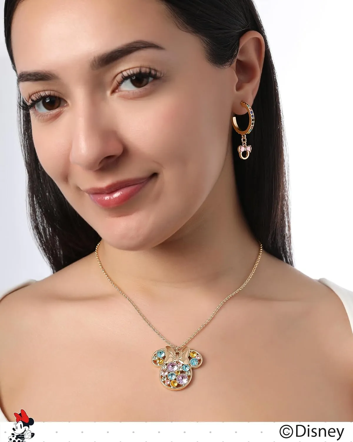 Disney Womens Minnie and Mickey Mouse Crystal Pendant Necklaces  Officially Licensed Jewelry with 16" 3" Adjustable Chains
