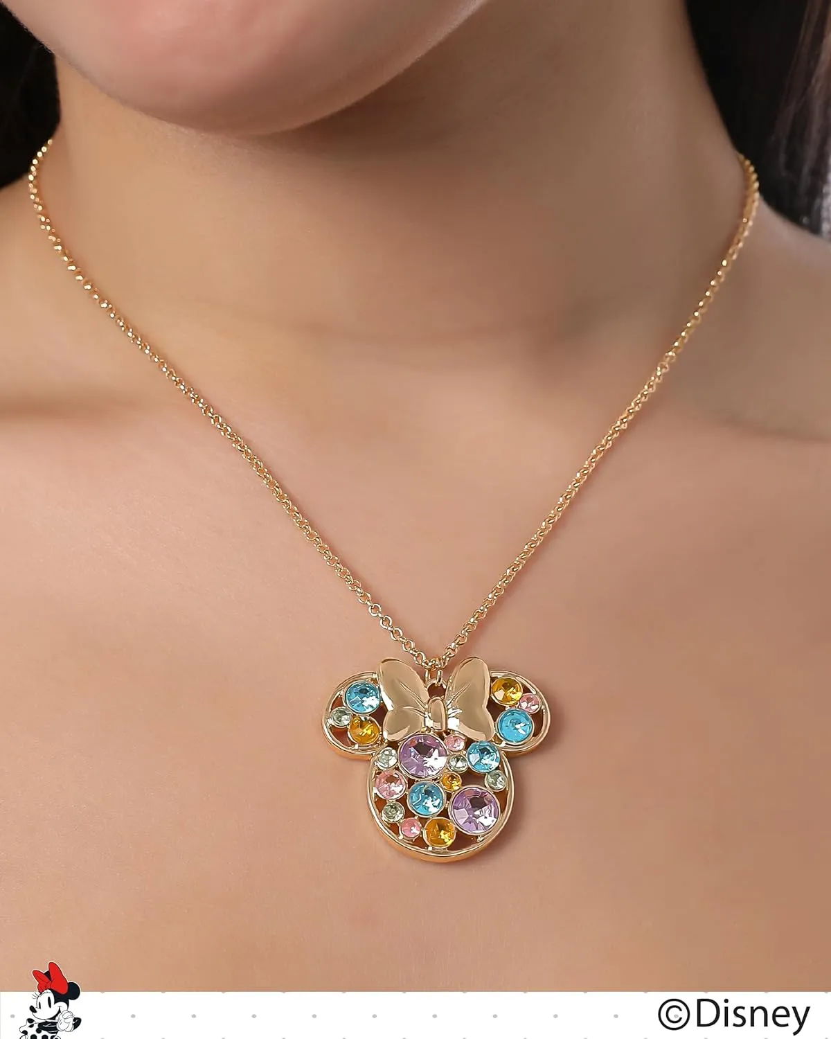 Disney Womens Minnie and Mickey Mouse Crystal Pendant Necklaces  Officially Licensed Jewelry with 16" 3" Adjustable Chains