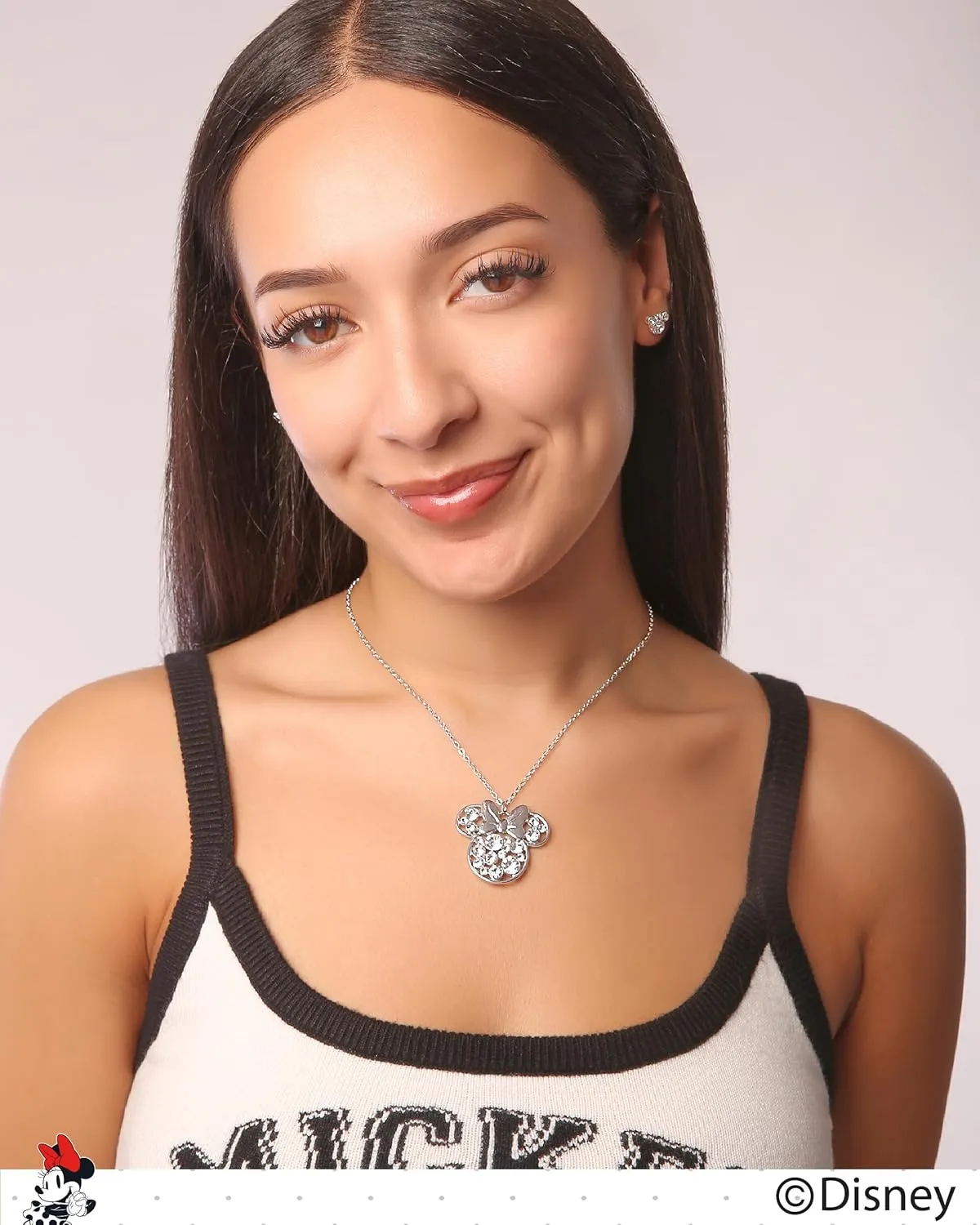 Disney Womens Minnie and Mickey Mouse Crystal Pendant Necklaces  Officially Licensed Jewelry with 16" 3" Adjustable Chains