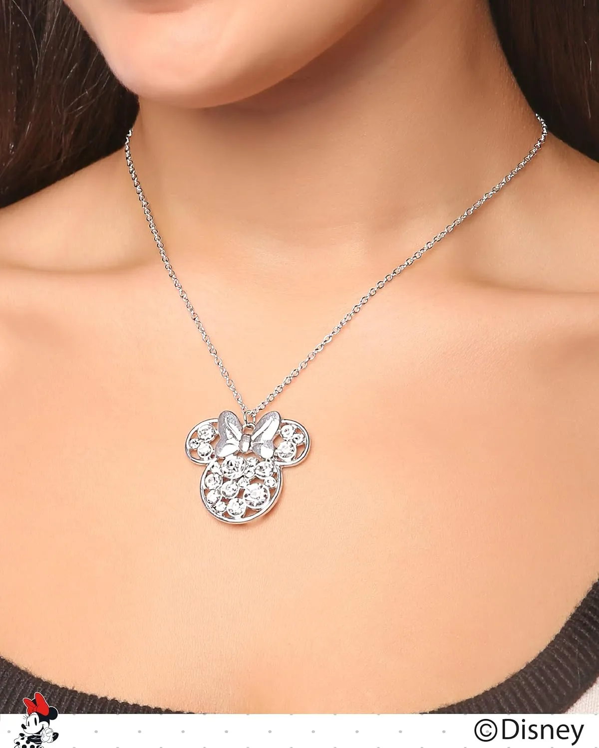 Disney Womens Minnie and Mickey Mouse Crystal Pendant Necklaces  Officially Licensed Jewelry with 16" 3" Adjustable Chains
