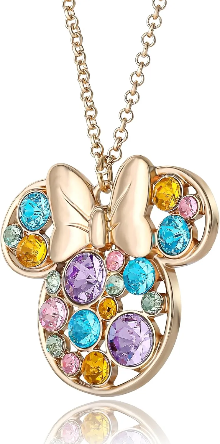 Disney Womens Minnie and Mickey Mouse Crystal Pendant Necklaces  Officially Licensed Jewelry with 16" 3" Adjustable Chains