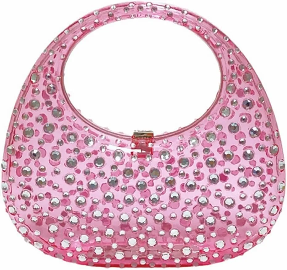 DJBM Crescent Acrylic Clutch Purse Top Handle Moon Hobo Bag Marble Acrylic Evening Handbag for Wedding Party Prom
