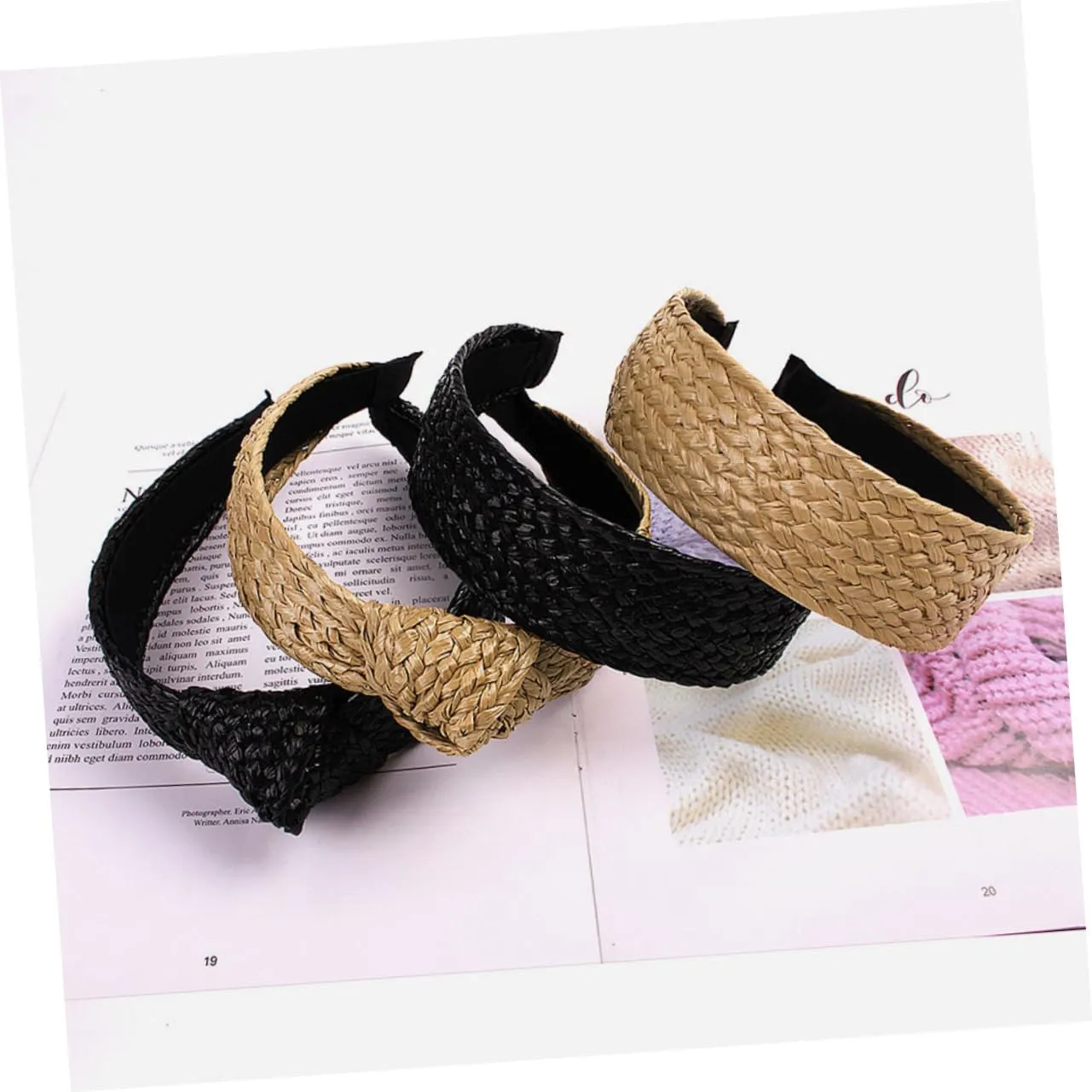 DOITOOL 3pcs Handmade Straw Headband Crochet Hair Bands for Women Knotted Headband Accessory for Party Photo Hair Hoops