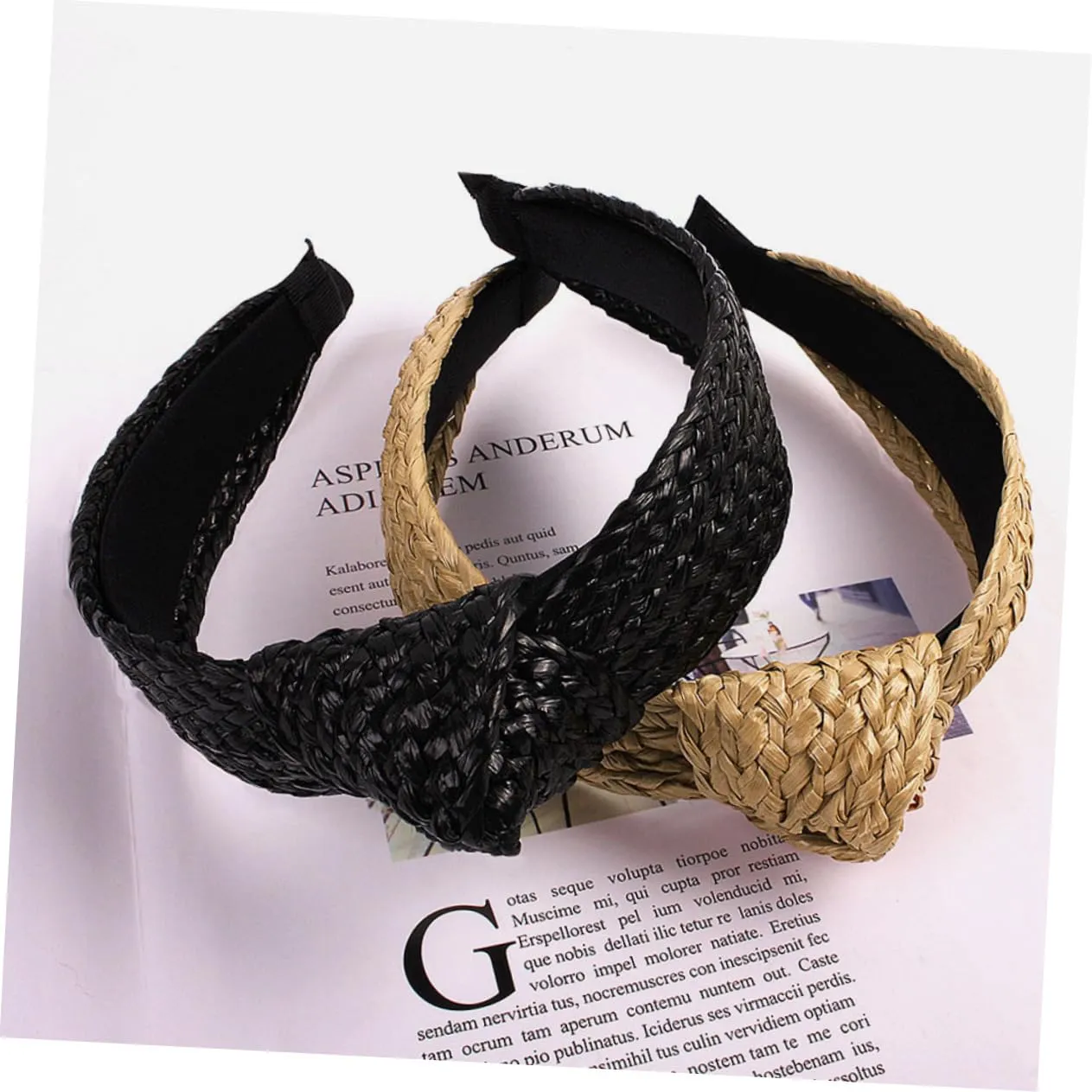 DOITOOL 3pcs Handmade Straw Headband Crochet Hair Bands for Women Knotted Headband Accessory for Party Photo Hair Hoops