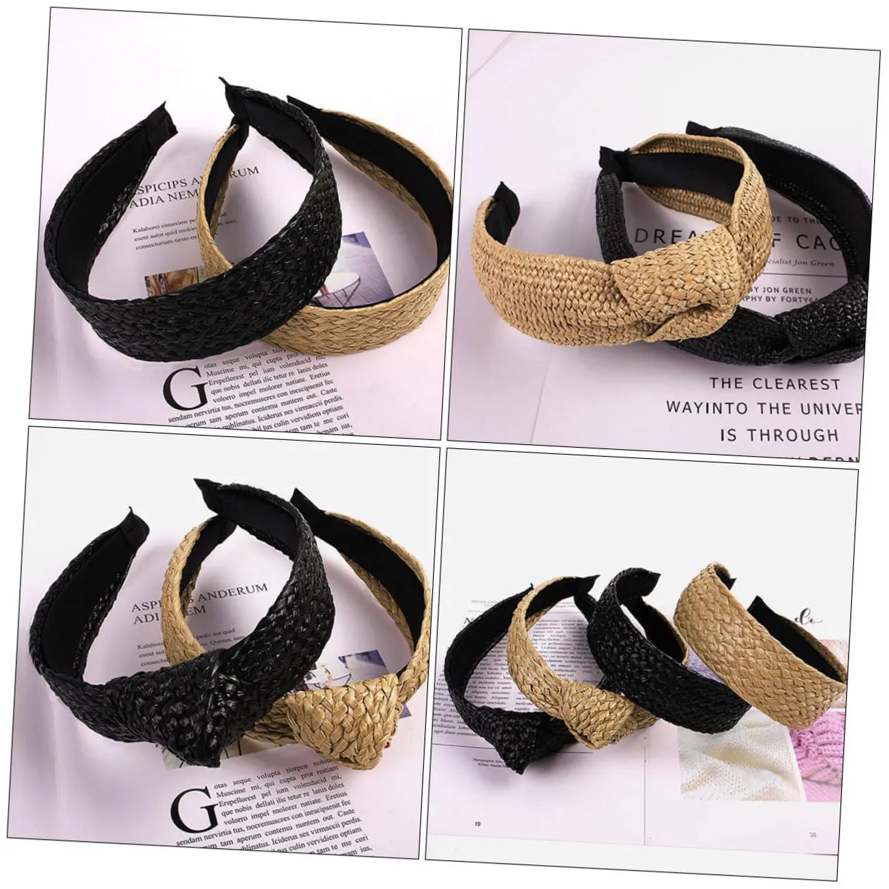 DOITOOL 3pcs Handmade Straw Headband Crochet Hair Bands for Women Knotted Headband Accessory for Party Photo Hair Hoops