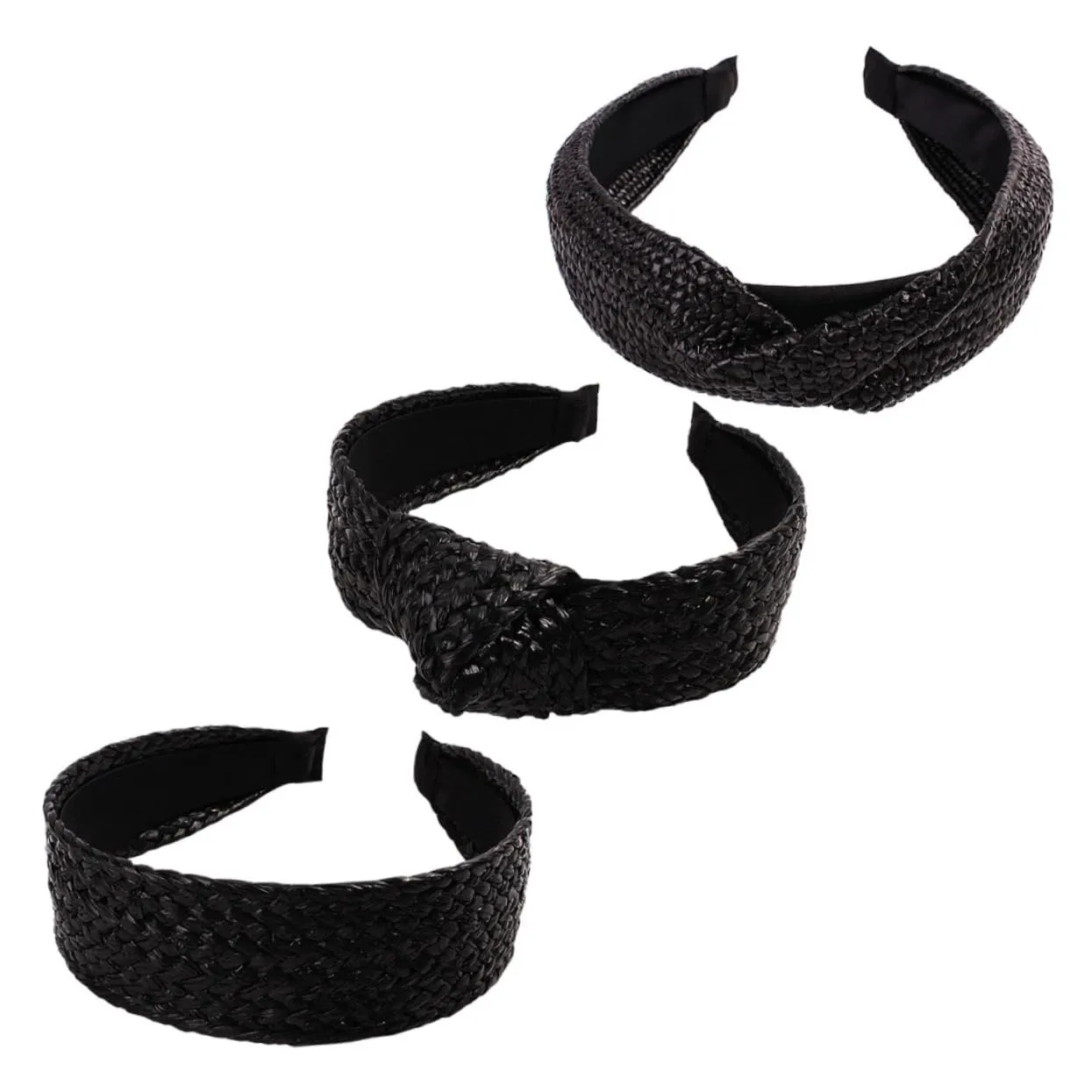 DOITOOL 3pcs Handmade Straw Headband Crochet Hair Bands for Women Knotted Headband Accessory for Party Photo Hair Hoops