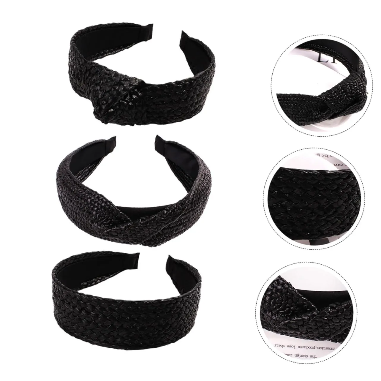 DOITOOL 3pcs Handmade Straw Headband Crochet Hair Bands for Women Knotted Headband Accessory for Party Photo Hair Hoops