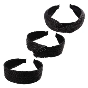 DOITOOL 3pcs Handmade Straw Headband Crochet Hair Bands for Women Knotted Headband Accessory for Party Photo Hair Hoops