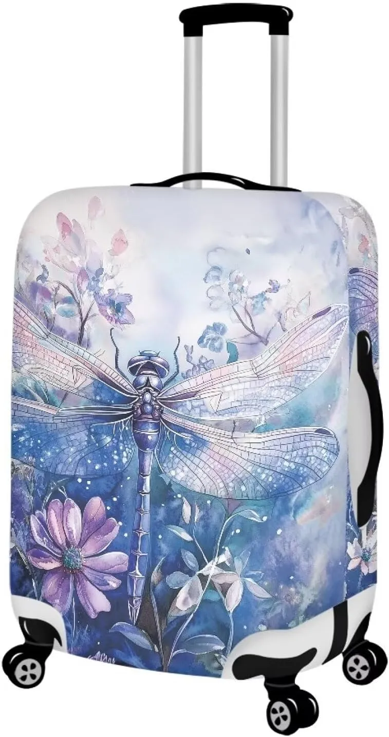 Dragonfly Luggage Cover Protector Travel Suitcase Cover Zipper Suitcase Protefctor Flowers Luggage Wraps for Suitcase Luggage Sleeve 18-32 Inch Suitcase Travel Essential