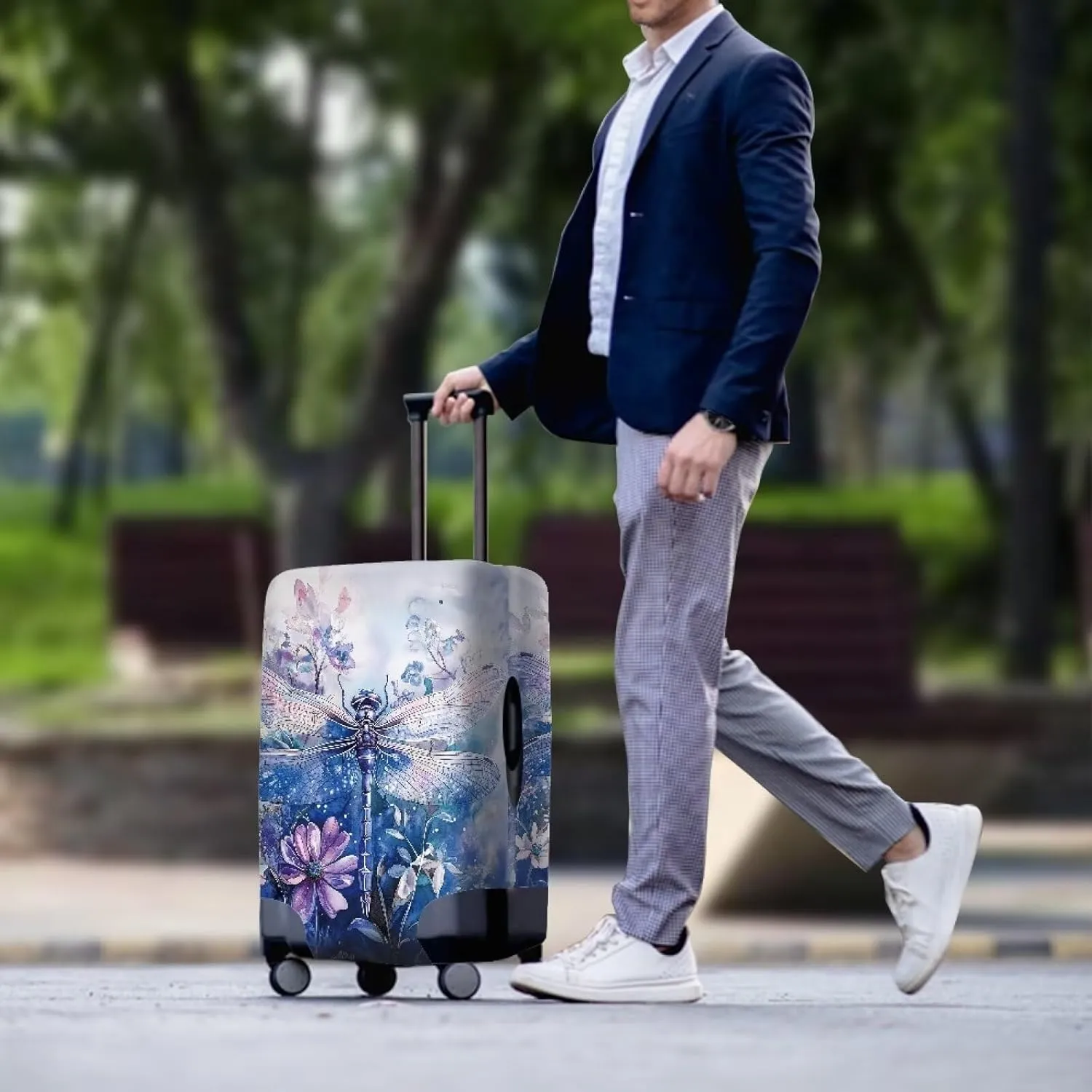 Dragonfly Luggage Cover Protector Travel Suitcase Cover Zipper Suitcase Protefctor Flowers Luggage Wraps for Suitcase Luggage Sleeve 18-32 Inch Suitcase Travel Essential