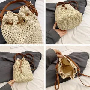 Drawstring Straw Bag Y2k Beach Crochet Bucket Bags Cute Purse Trendy 2025 Summer Small Crossbody Purses Women