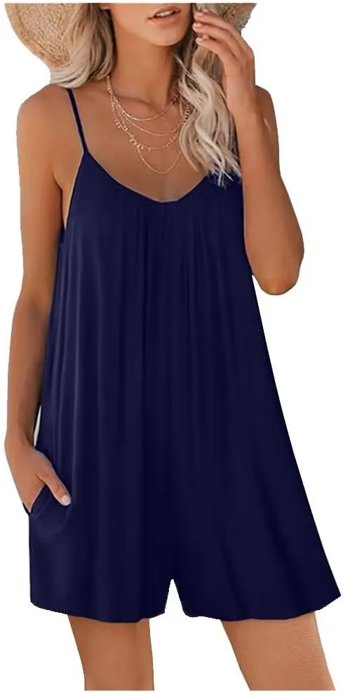 Dreamskull Womens Casual Sleeveless Strap Rompers Adjustalbe Shorts Jumpsuits with Pockets Summer Overalls Outfits