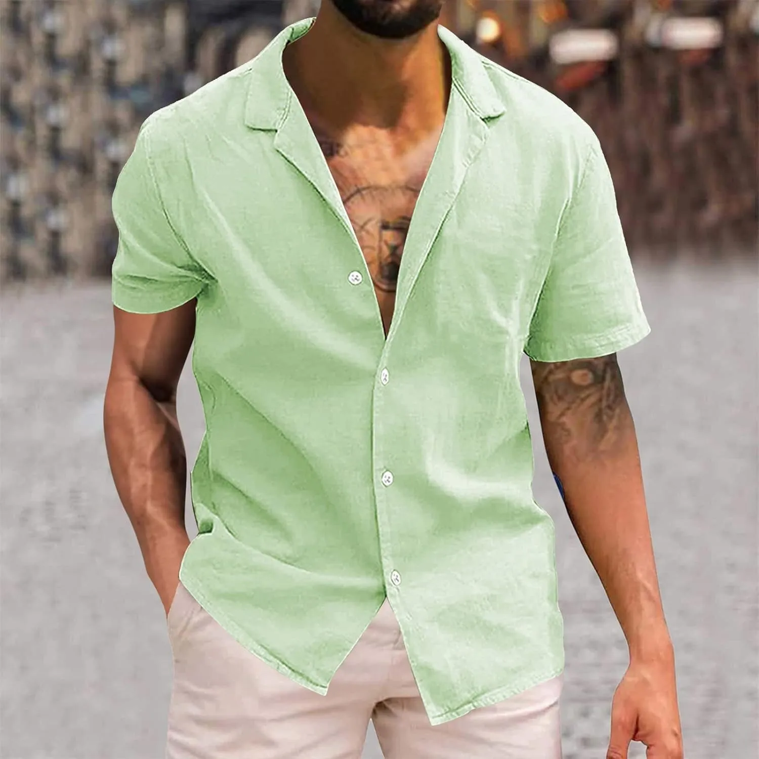 Dress Shirts for Men Wrinkle Free Cotton Linen Beach Shirts Bowling Shirts Black Button Down Shirt Men