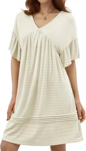 DRESSTELLS Womens Casual Dresses 2025 Spring Flowy Aline V Neck Ruffle T Shirt Summer Dress