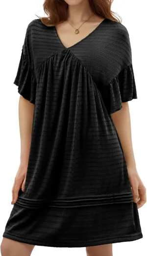DRESSTELLS Womens Casual Dresses 2025 Spring Flowy Aline V Neck Ruffle T Shirt Summer Dress