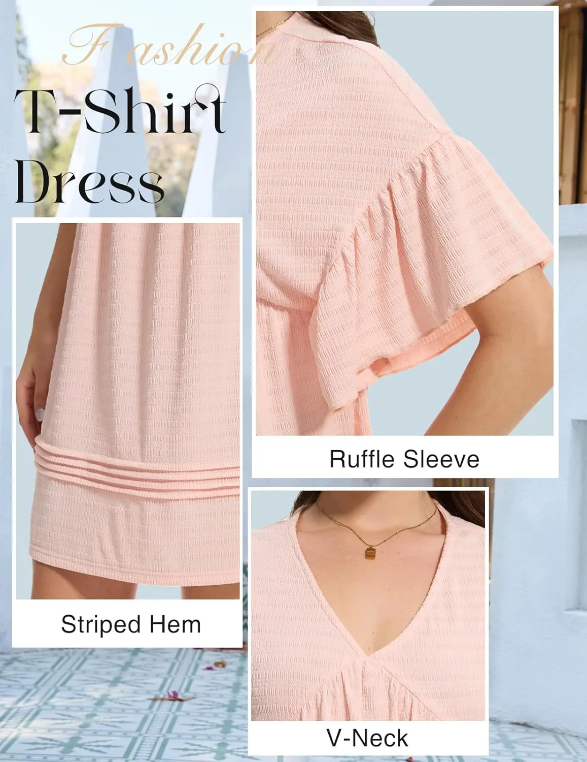 DRESSTELLS Womens Casual Dresses 2025 Spring Flowy Aline V Neck Ruffle T Shirt Summer Dress
